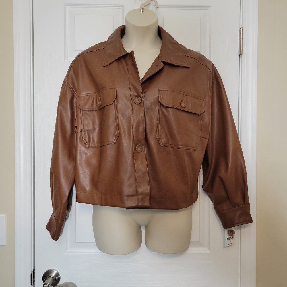 NWT Ophelia Roe Cognac Cropped Bomber Jacket Plus 1x - Picture 2 of 6